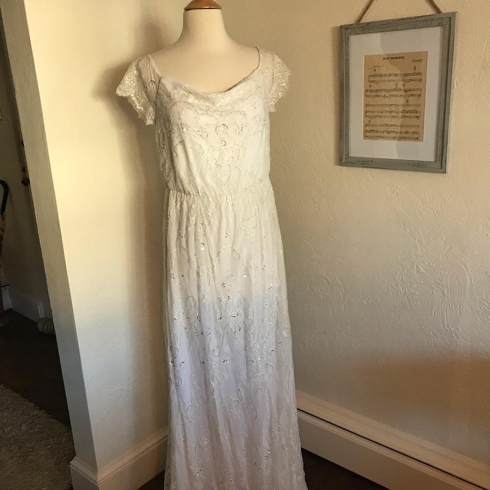 Alice and Olivia white beaded lace maxi dress